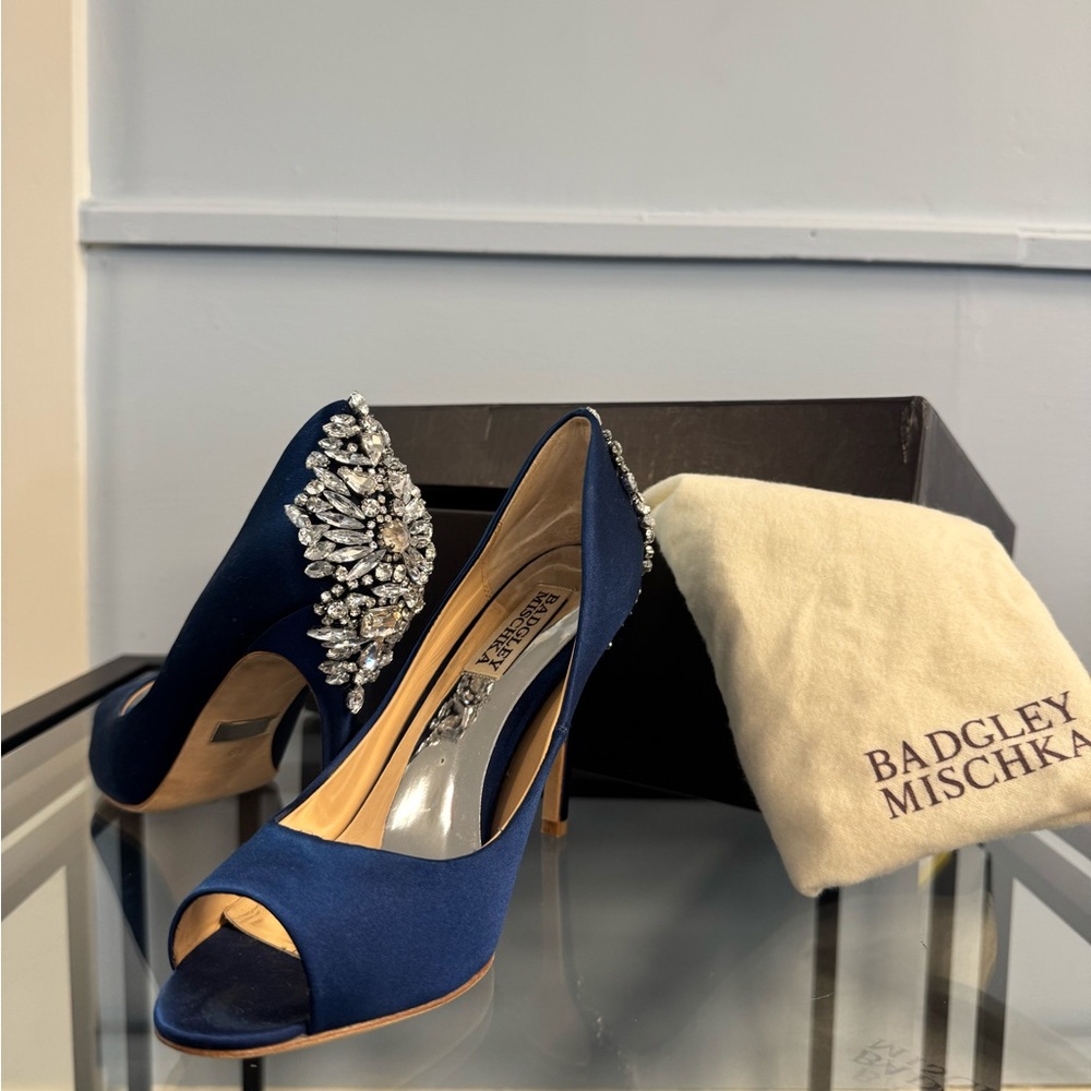 Badgley Mischka Nilla Satin Blue Crystal Embellished Heels